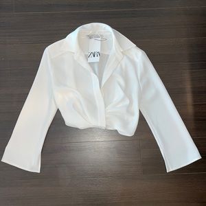 Cropped, white long sleeve blouse